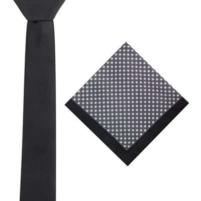 Black skinny tie and floral pocket square set